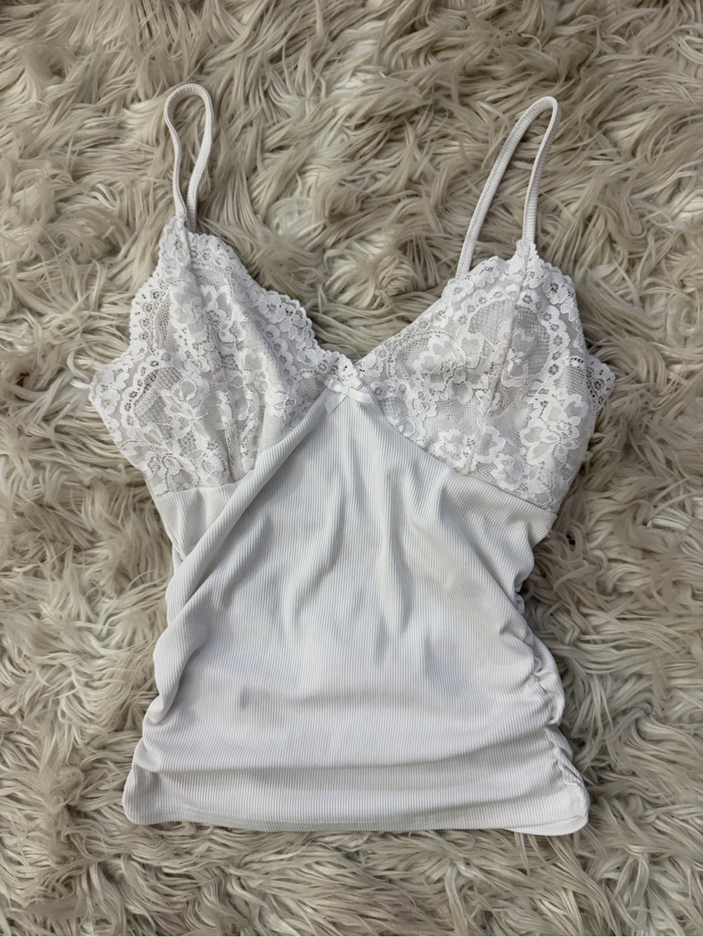 SHEIN White Lace-Trim Ribbed Cami Tank